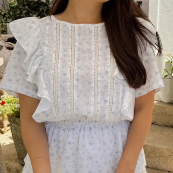 White Floral Ruffle Mini Dress - Picture 4 of 6